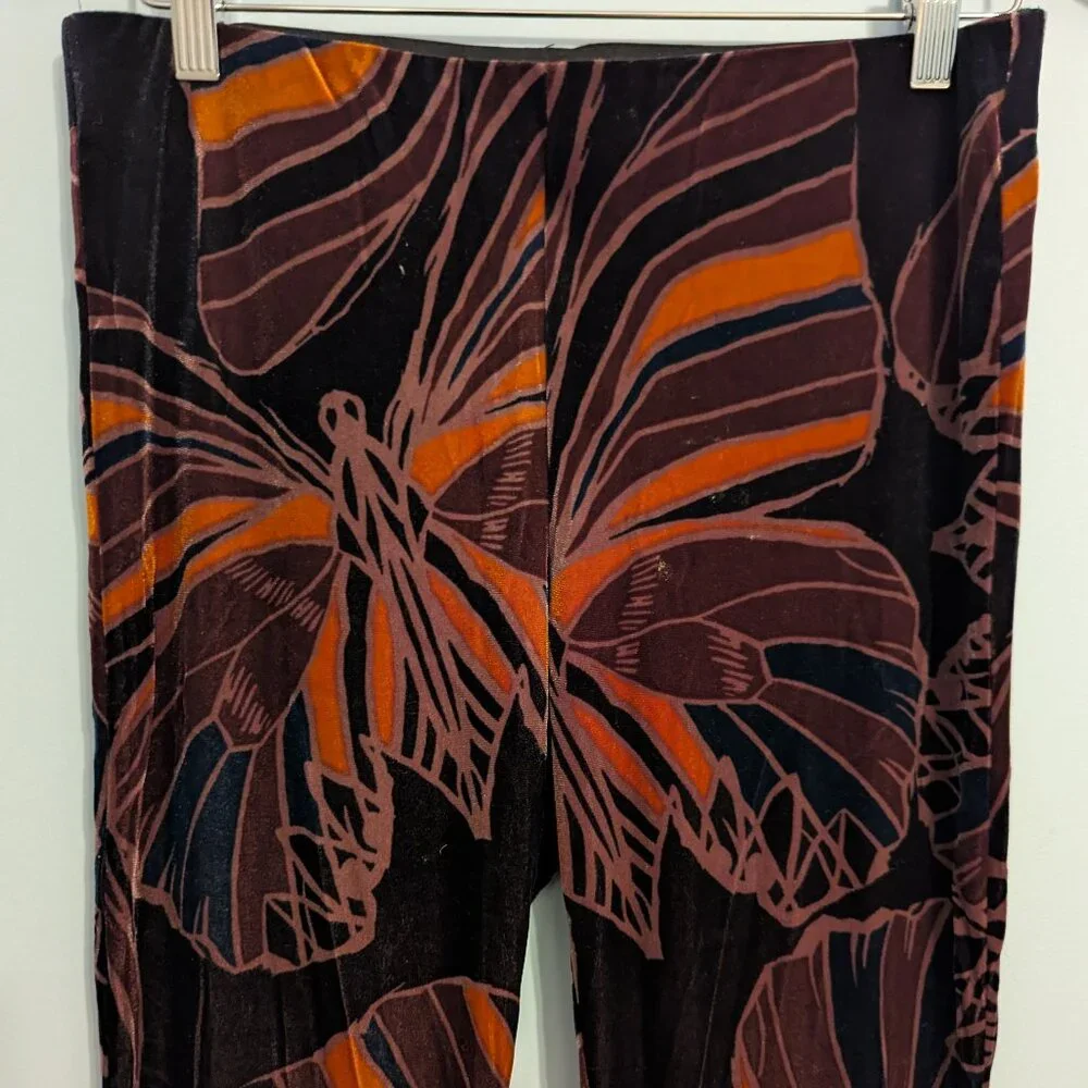 Free People Printed Velvet Pull-On Flare Pants - Purple/Orange/Black - Size S - Picture 2 of 4